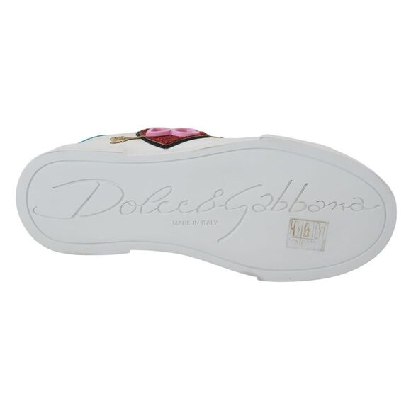 Dolce & Gabbana White Leather Sneaker Portofino Logo Heart Women's Shoes - Picture 5 of 6